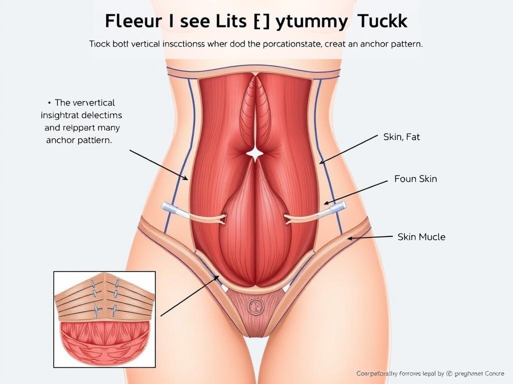 Fleur de Lis tummy tuck showing vertical and horizontal incisions